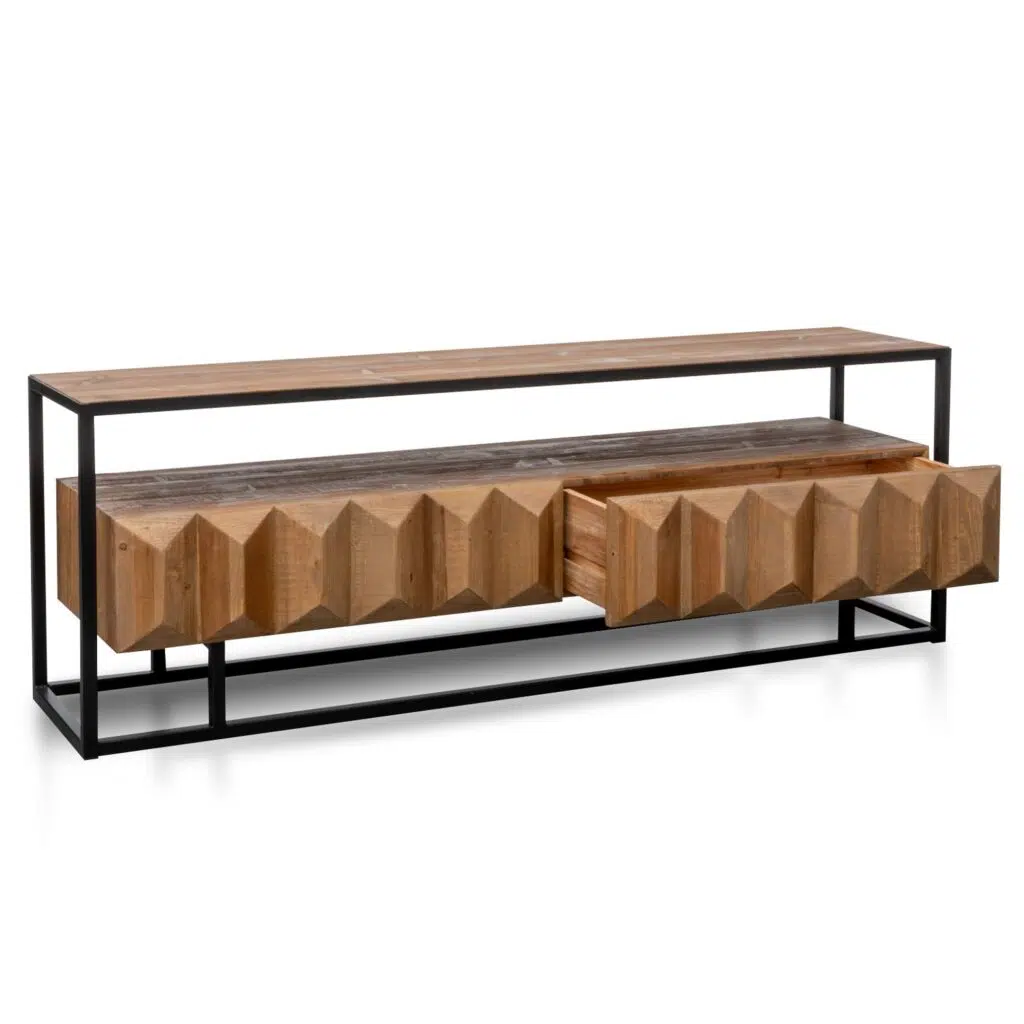 Orin 1.8m TV Unit, Natural Wood with Black Frame, Rustic Industrial Style