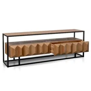 Orin 1.8m TV Unit, Natural Wood with Black Frame, Rustic Industrial Style
