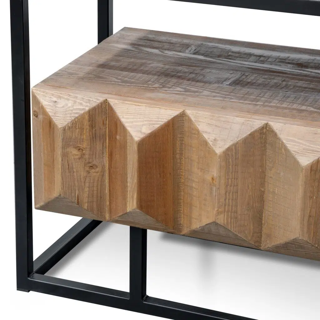 Orin 1.8m TV Unit, Natural Wood with Black Frame, Rustic Industrial Style