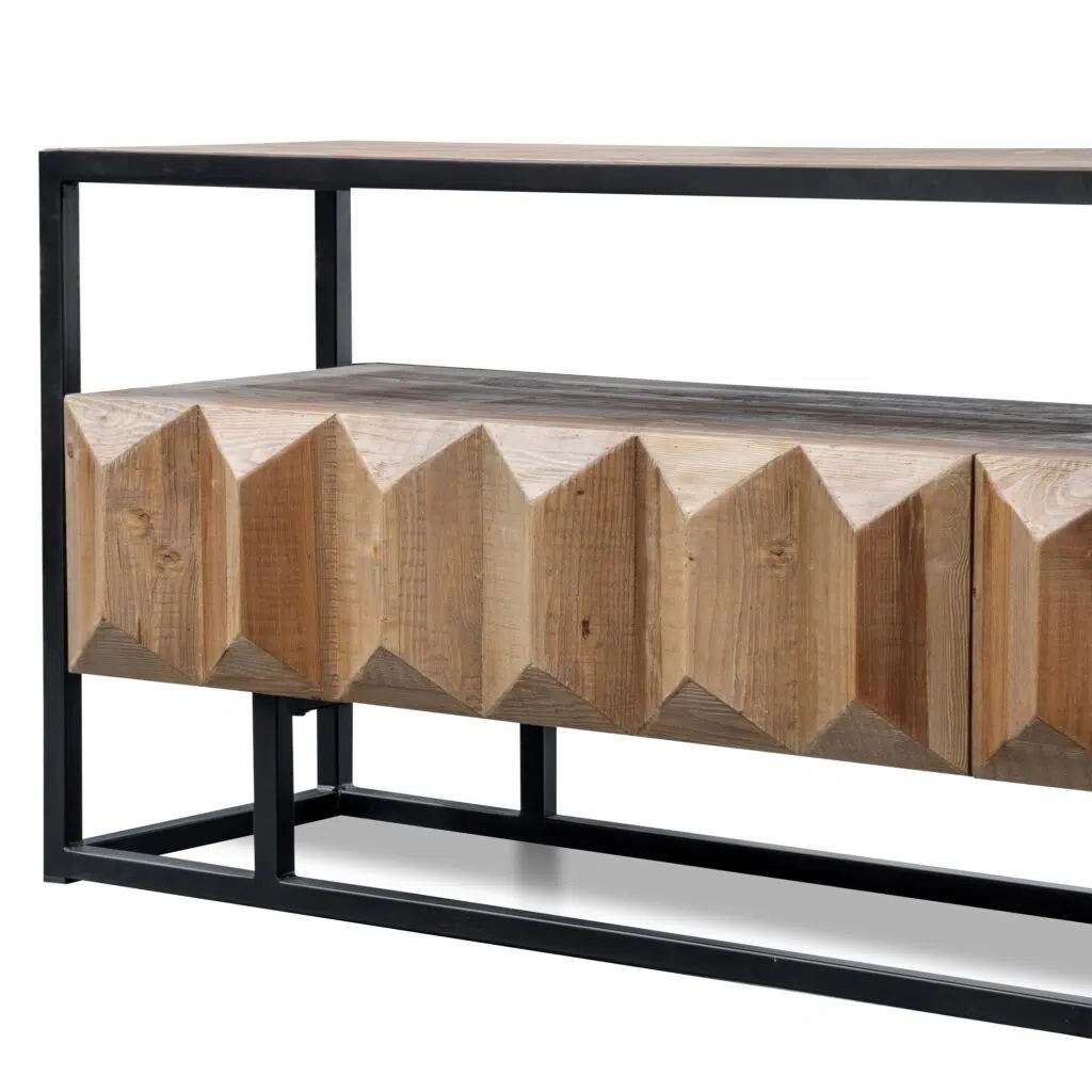 Orin 1.8m TV Unit, Natural Wood with Black Frame, Rustic Industrial Style