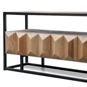 Orin 1.8m TV Unit, Natural Wood with Black Frame, Rustic Industrial Style
