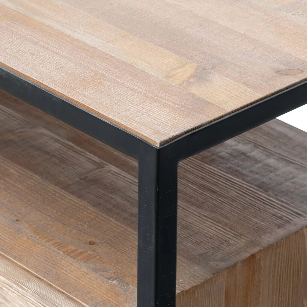 Orin 1.8m TV Unit, Natural Wood with Black Frame, Rustic Industrial Style