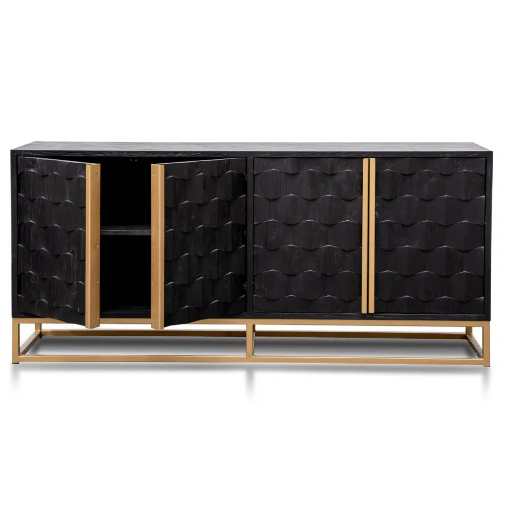 Black wood sideboard with gold handles, 1.78m