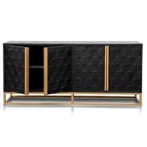 Black wood sideboard with gold handles, 1.78m