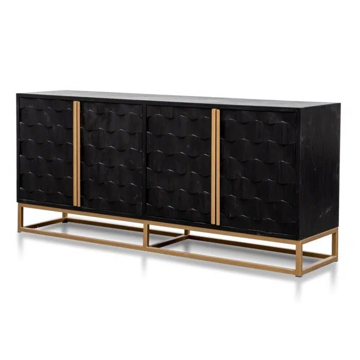 Nexus 1.78m Sideboard – Black Wood with Gold Handle