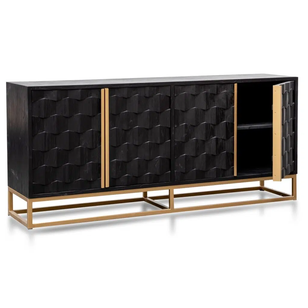 Black wood sideboard with gold handles, 1.78m