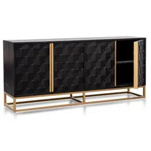 Black wood sideboard with gold handles, 1.78m