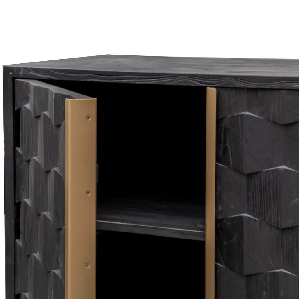 Nexus 178cm Sideboard Black Wood Gold Handles