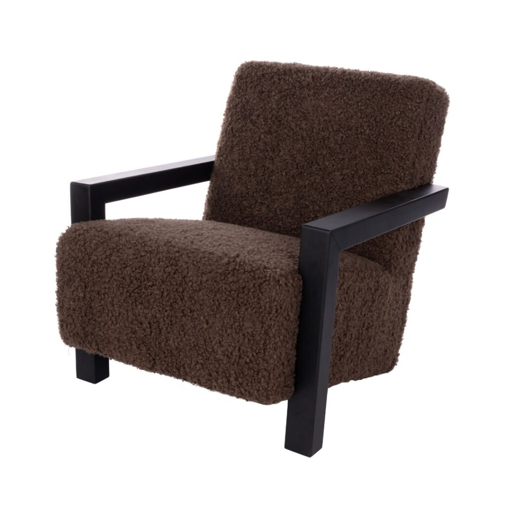 Cozy Navarro Armchair, Brown & Black, Teddy-Like Fabric, Sleek Design