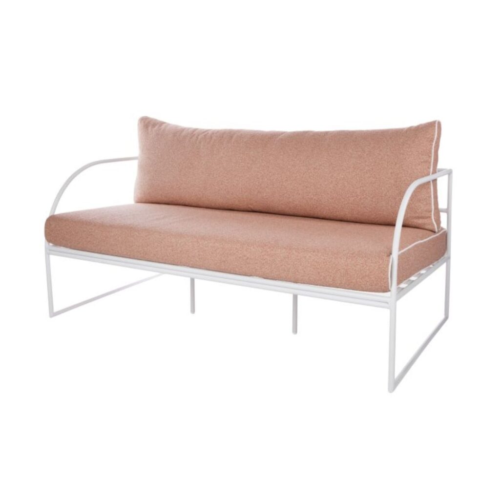 Reeve Outdoor 2 Seater Sofa Pink White, sleek design, plush cushions, elevate outdoor spaces.