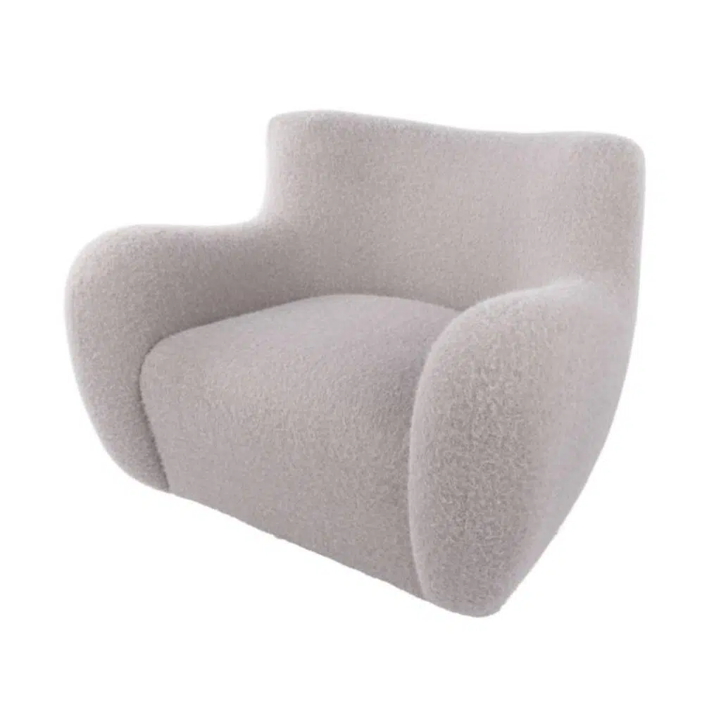 Maddox Armchair Grey, cozy and stylish, curved silhouette, fluffy finish, living room accent
