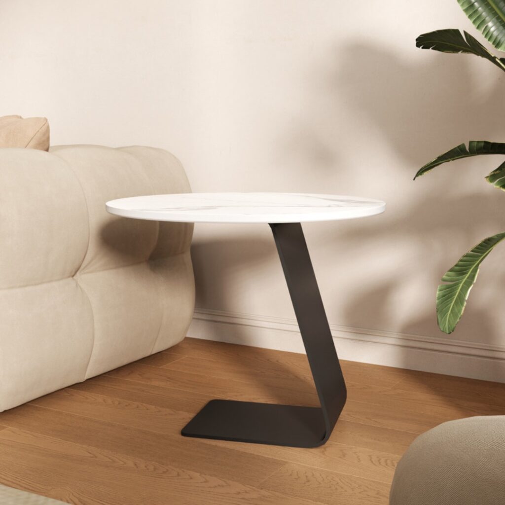 Elina Sintered Stone Side Table Black White Marble