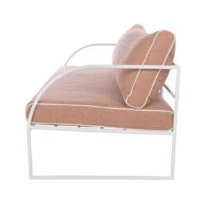 Reeve Outdoor 2 Seater Sofa Pink White, stylish minimal frame, plush cushions, elevate outdoor spaces.