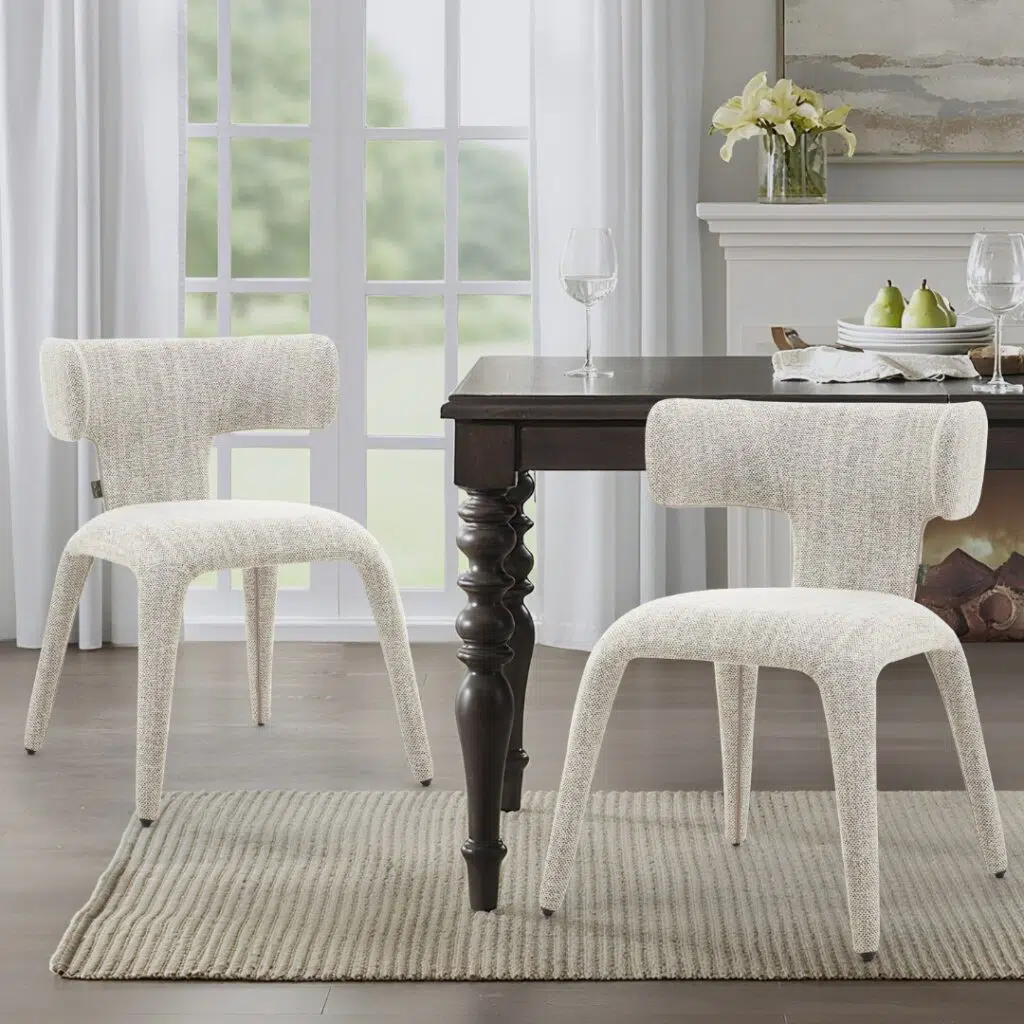 Cream Valerie dining chairs, minimalist design, comfortable, durable, easy assembly