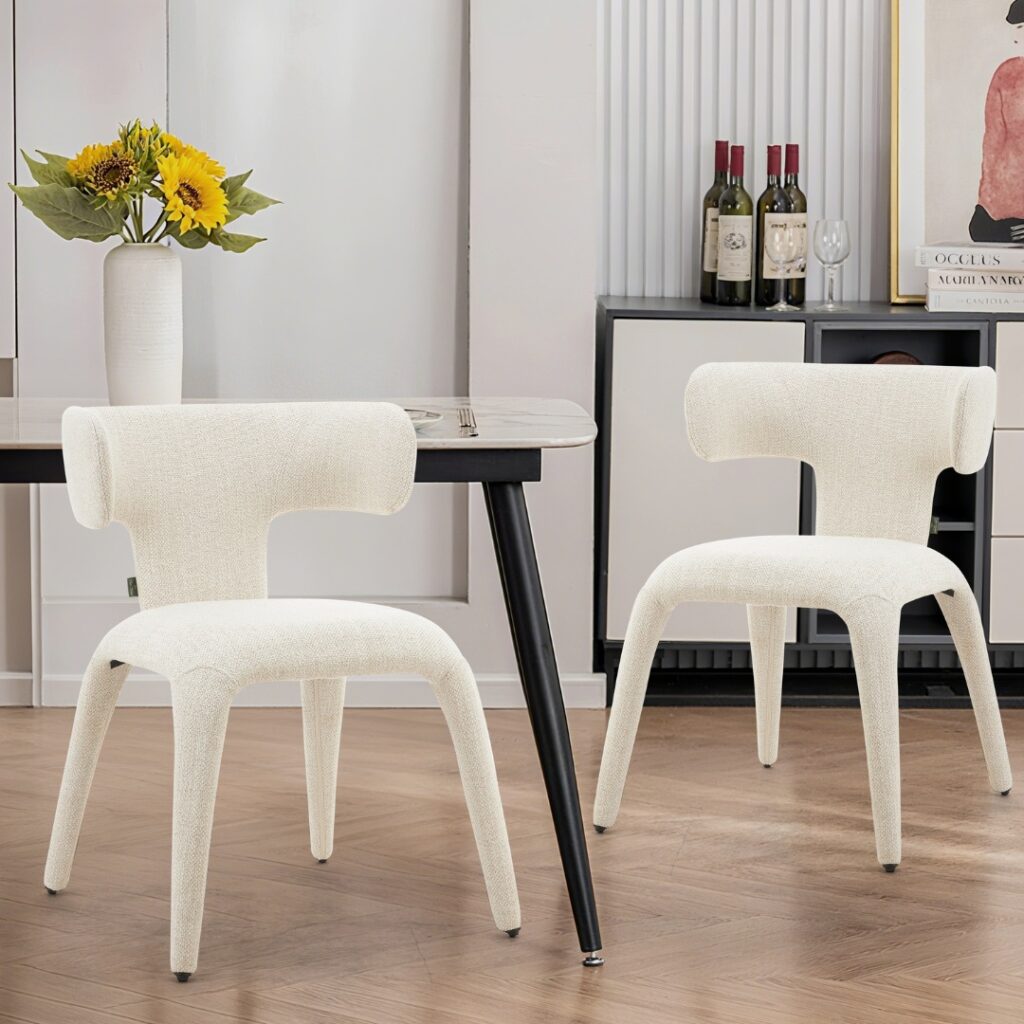 Cream dining chairs, elegant design, sturdy steel frame, comfortable seating, easy assembly