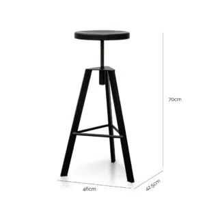 Adjustable Black Steel Bar Stool with Modern Design and Footrest