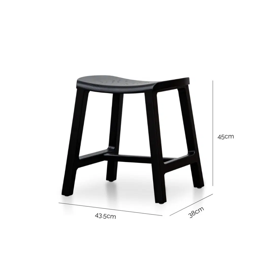 Kai 45cm Black Ash Wood Stool, Sleek, Compact, Modern Design