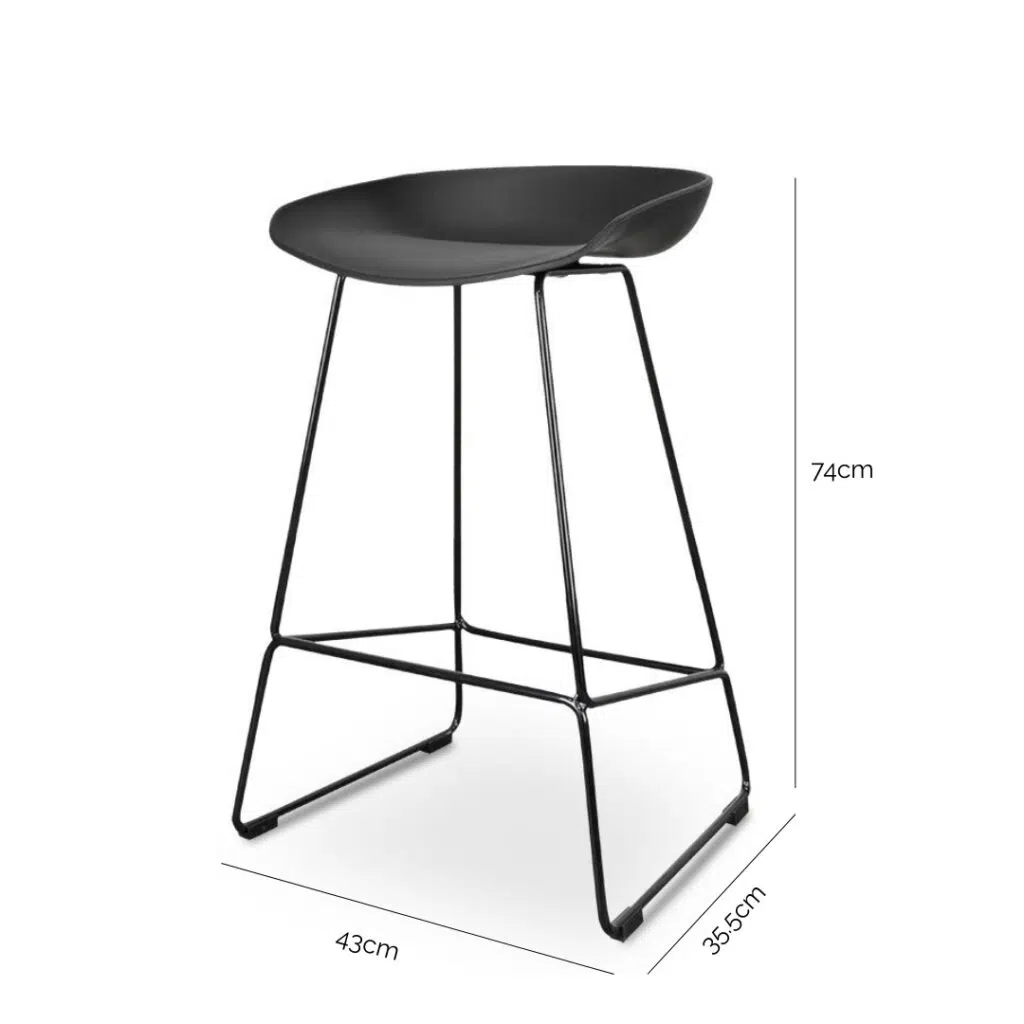 Savannah 65cm Bar Stool, black, modern minimalist design, sturdy steel frame, polypropylene seat, comfortable footrest.