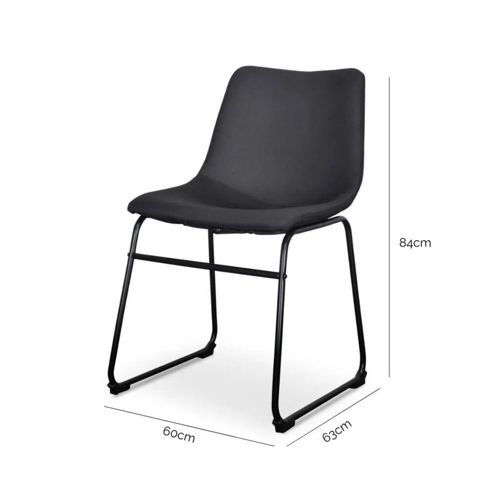 Black Modern Dining Chair Set of 2 Minimalist Steel Frame