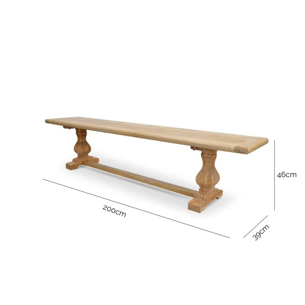 Rustic 2m Elm Wood Bench, Natural, Reclaimed Wood, Handcrafted, Seating for 3, Easy Assembly