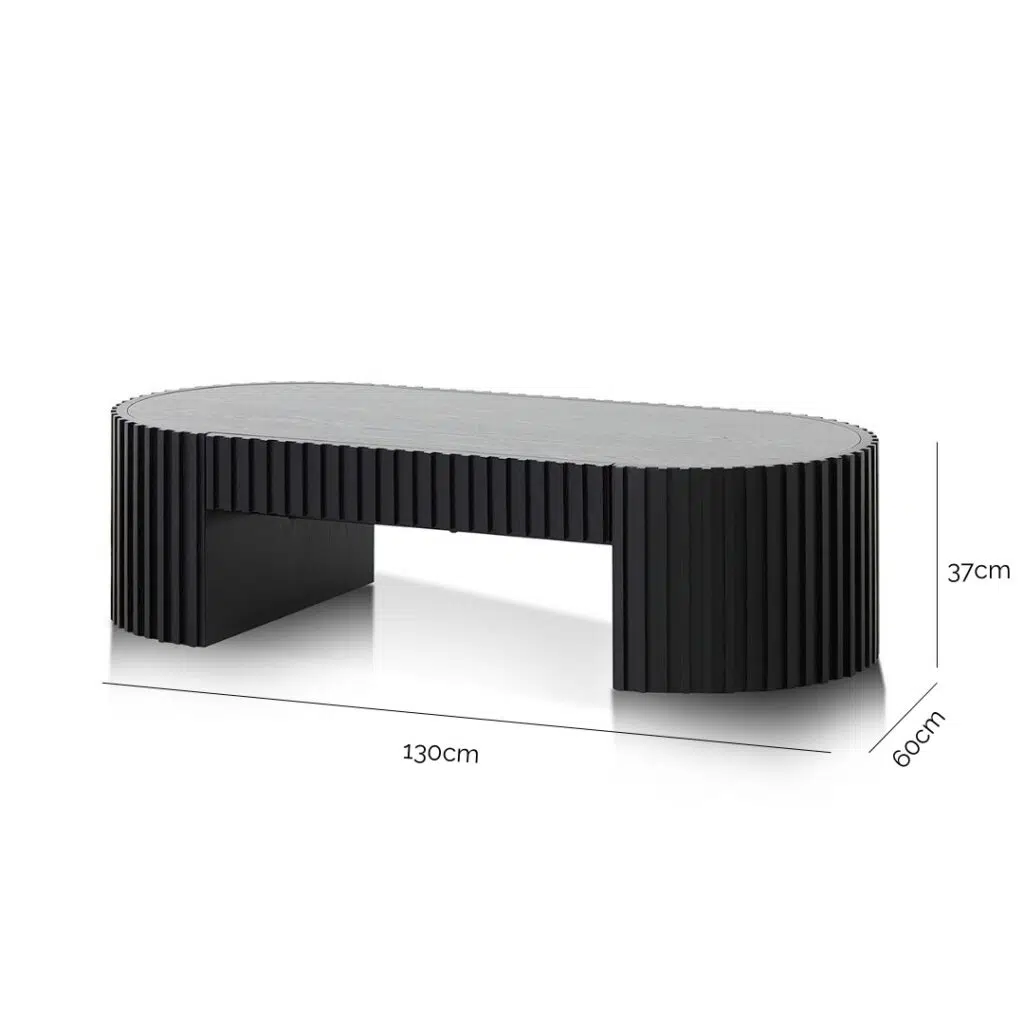 Luna 1.3m Oval Coffee Table, Black Oak Veneer, Modern Design
