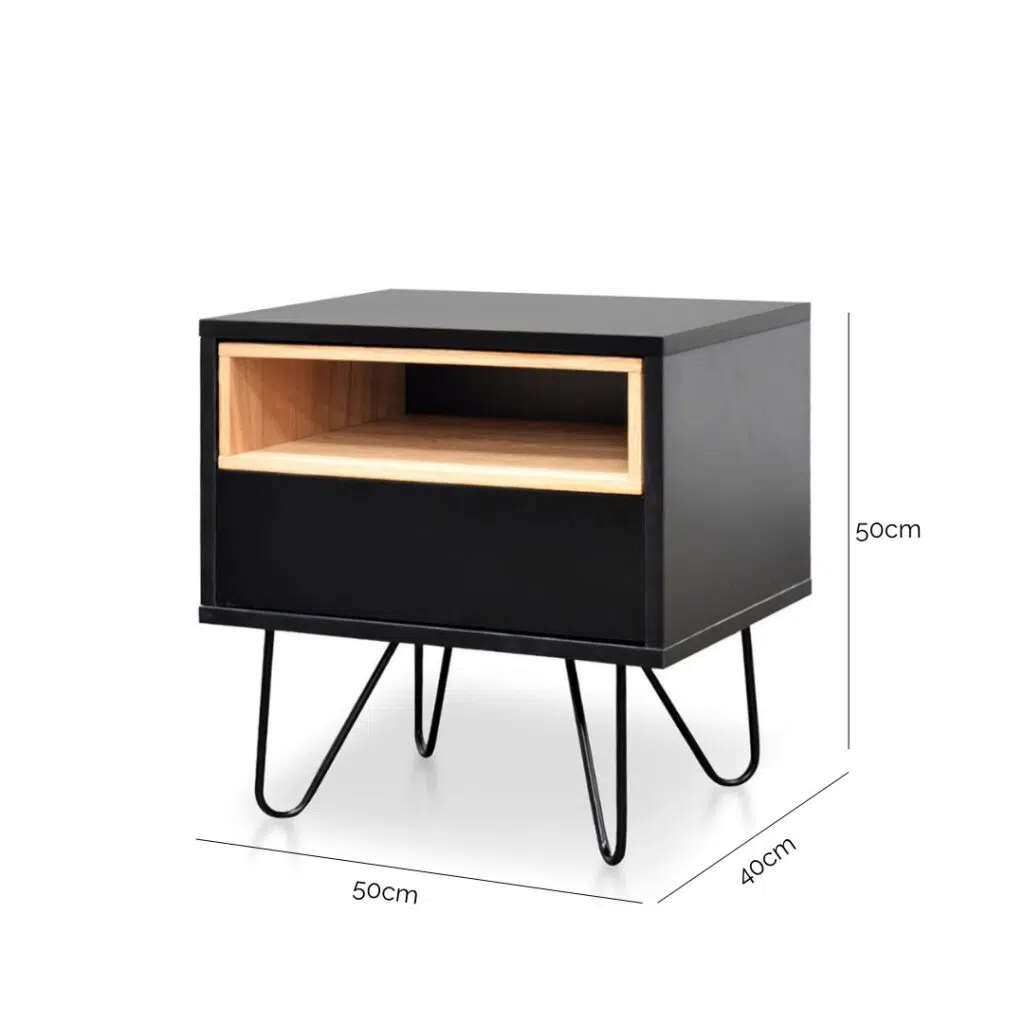 Luna Black Bedside Table Modern Design Wide Shot