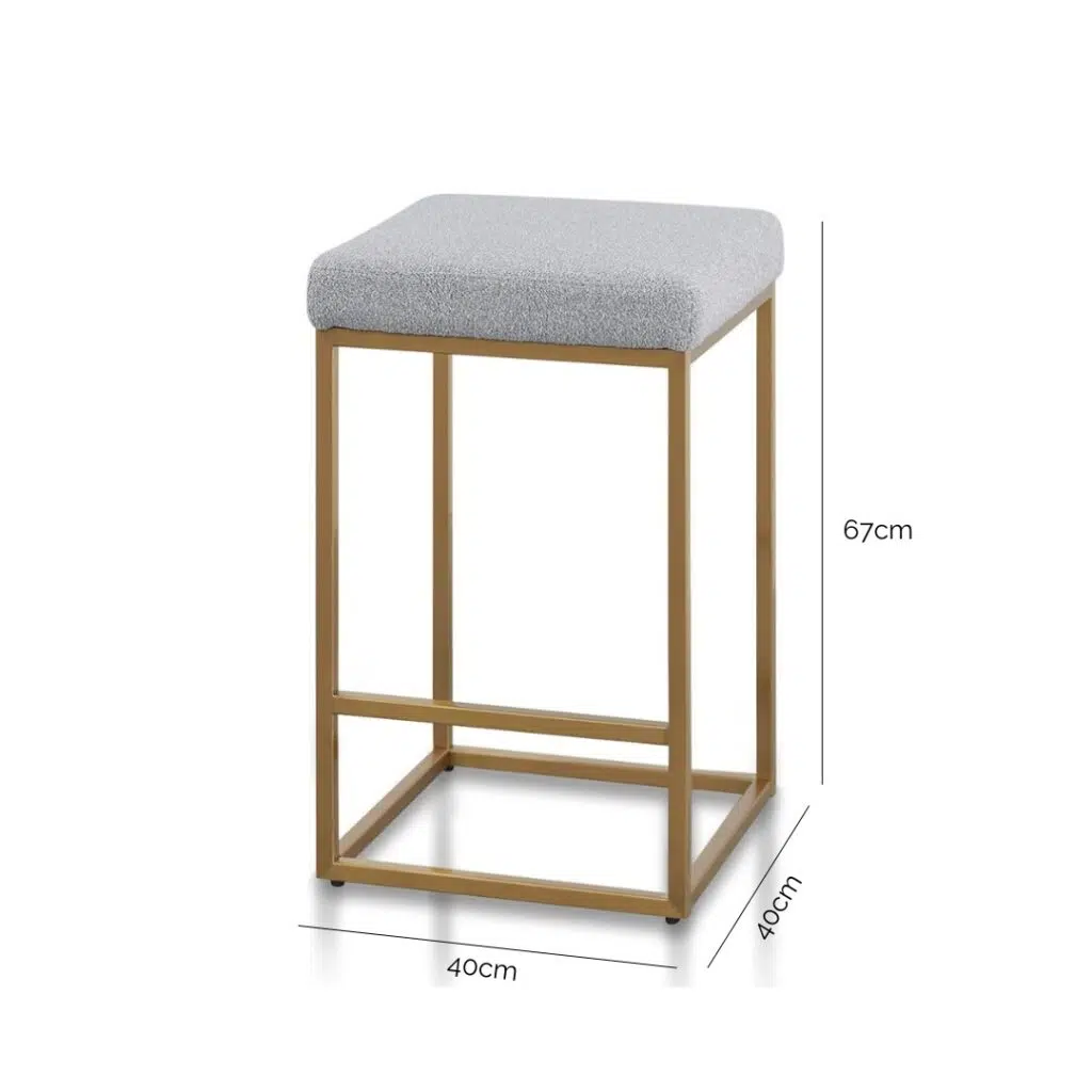 Eclipse Bar Stool, Grey Brushed Gold, Sleek Modern Design, Compact Size, Luxurious Grey Upholstery, Durable Stainless Steel