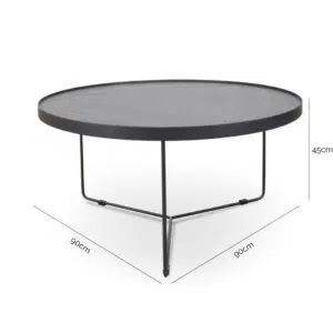 Black Oak 90cm Round Coffee Table, Matte Finish, Sleek Black Frame