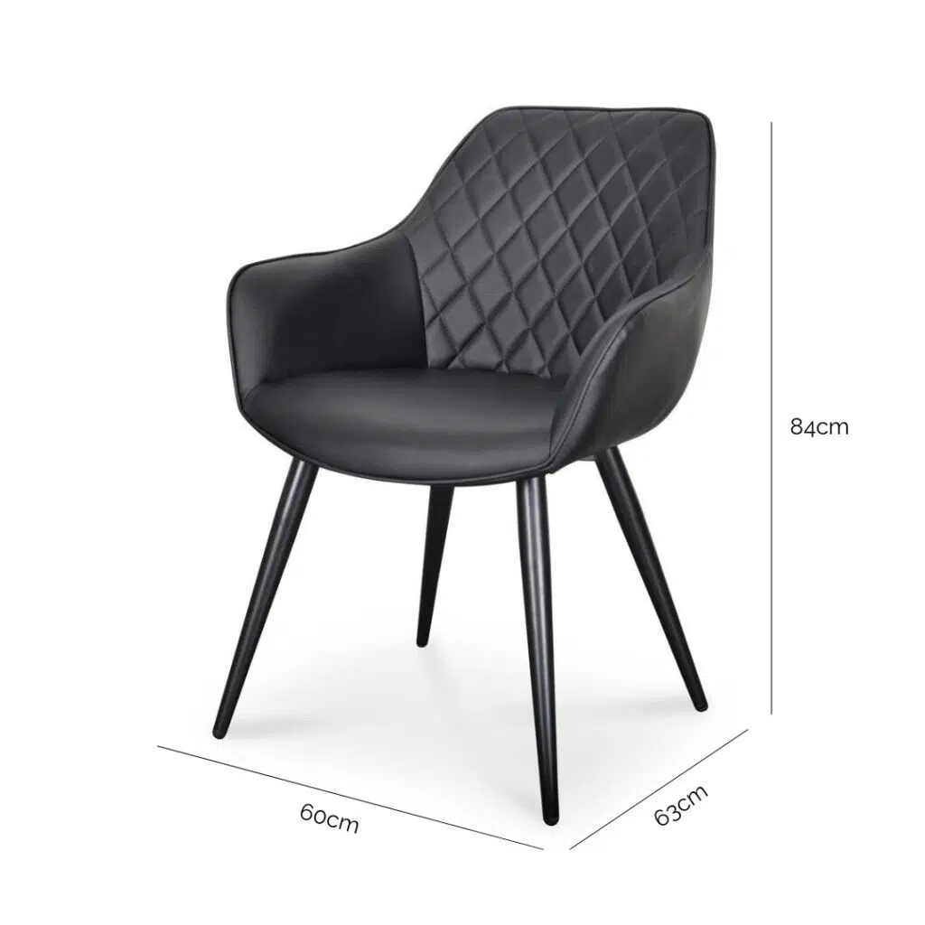 Elegant black PU dining chair, mid-century style, sleek design, comfortable seating, modern minimalist