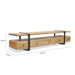 Industrial TV unit, 2.2m, reclaimed elm, metal accents, spacious, easy assembly