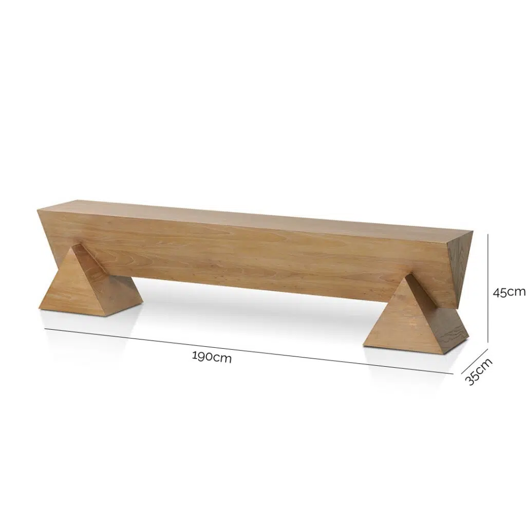 Natural Elm Wood Bench, Sturdy, Modern Design, 1.9m