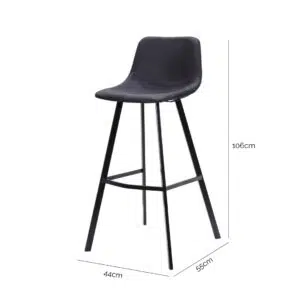 Black Fabric 80cm Bar Stool Set Modern Design