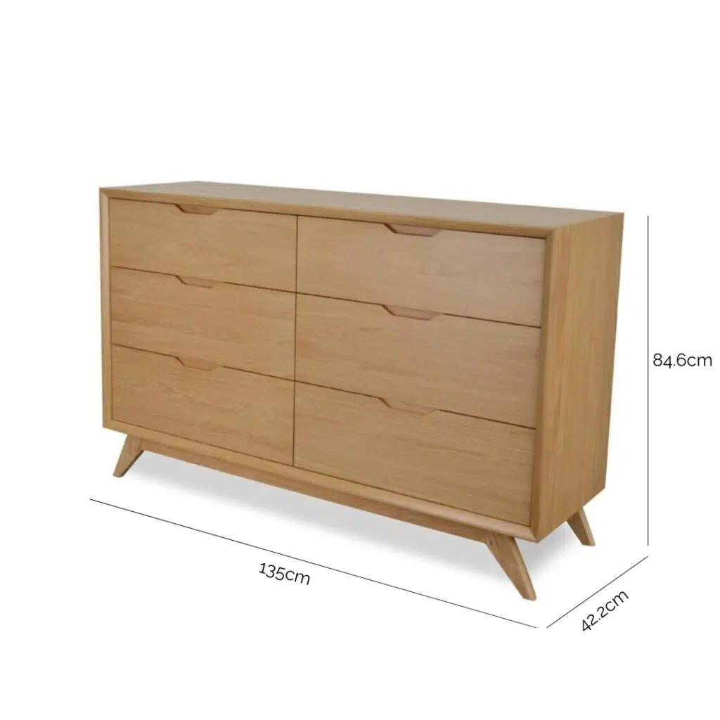 Sleek Scandinavian 6-drawer chest, natural oak, spacious storage