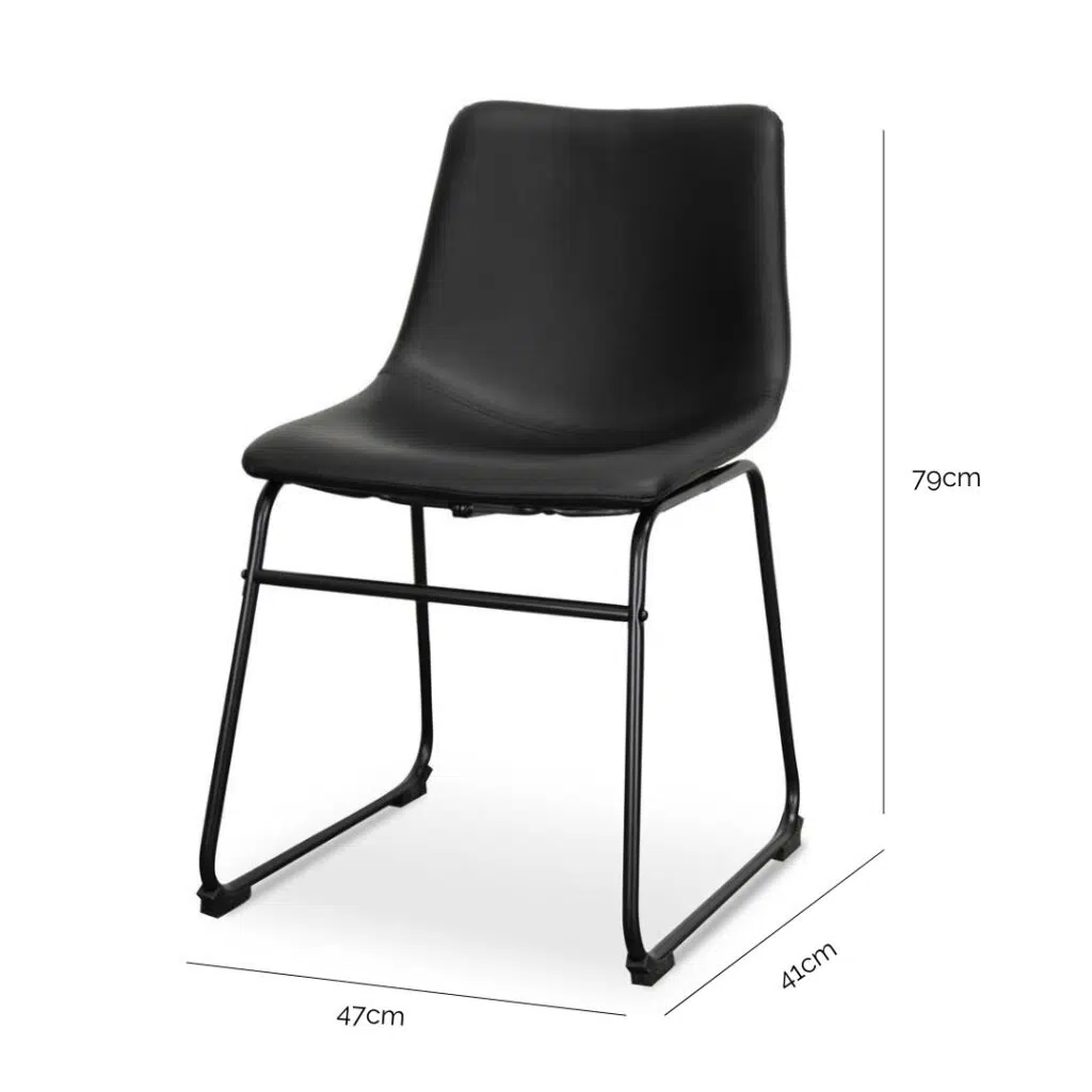 Atlas Dining Chair in Black PU, Set of 2, Modern Industrial Style
