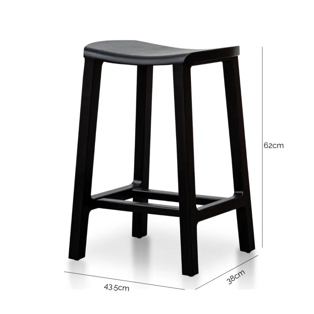 Urban black wooden bar stool, sleek design, compact, durable, fully assembled