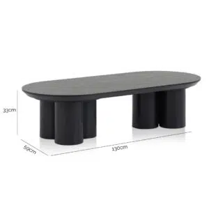 Ethan 1.3m Full Black Coffee Table, Modern Design, Durable MDF, 130cm W x 59cm D x 33cm H