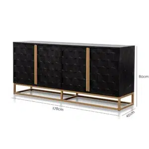 Nexus Sideboard 178cm Black Wood Gold Handle