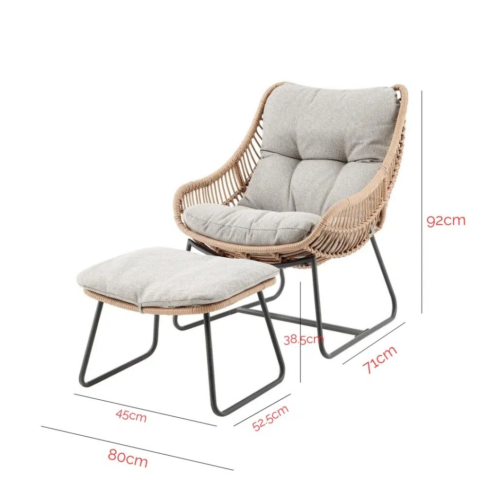 Hattie Outdoor Lounge Set Compact Durable PE Rattan Chair Footstool