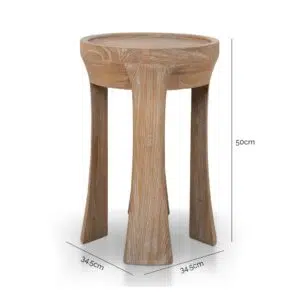 Dark Natural 34.5cm Side Table, Elegant Design, Solid Elm Wood, Compact, Durable