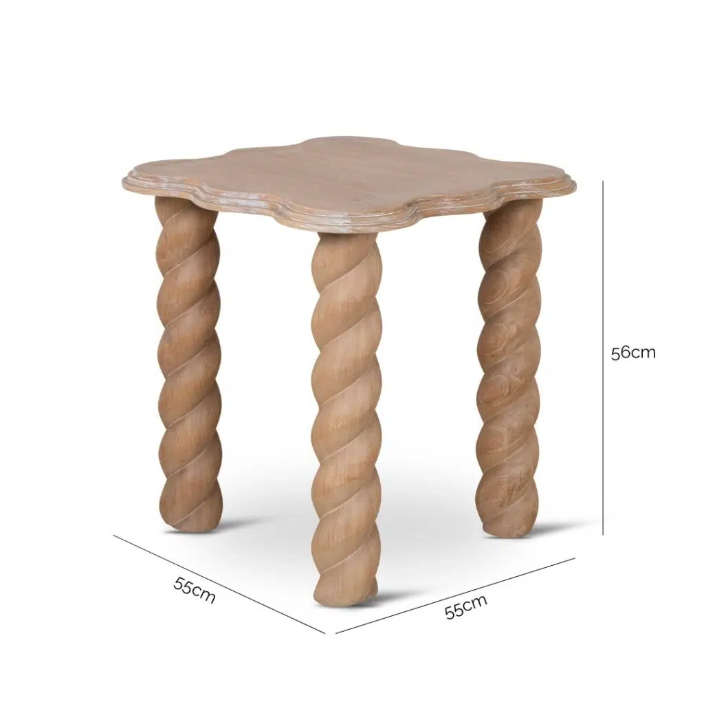 Sleek 55cm Natural Side Table with Spiral Legs