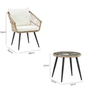 Jocelyn 3-Piece Outdoor Lounge Set Cream Durable Weather-Resistant