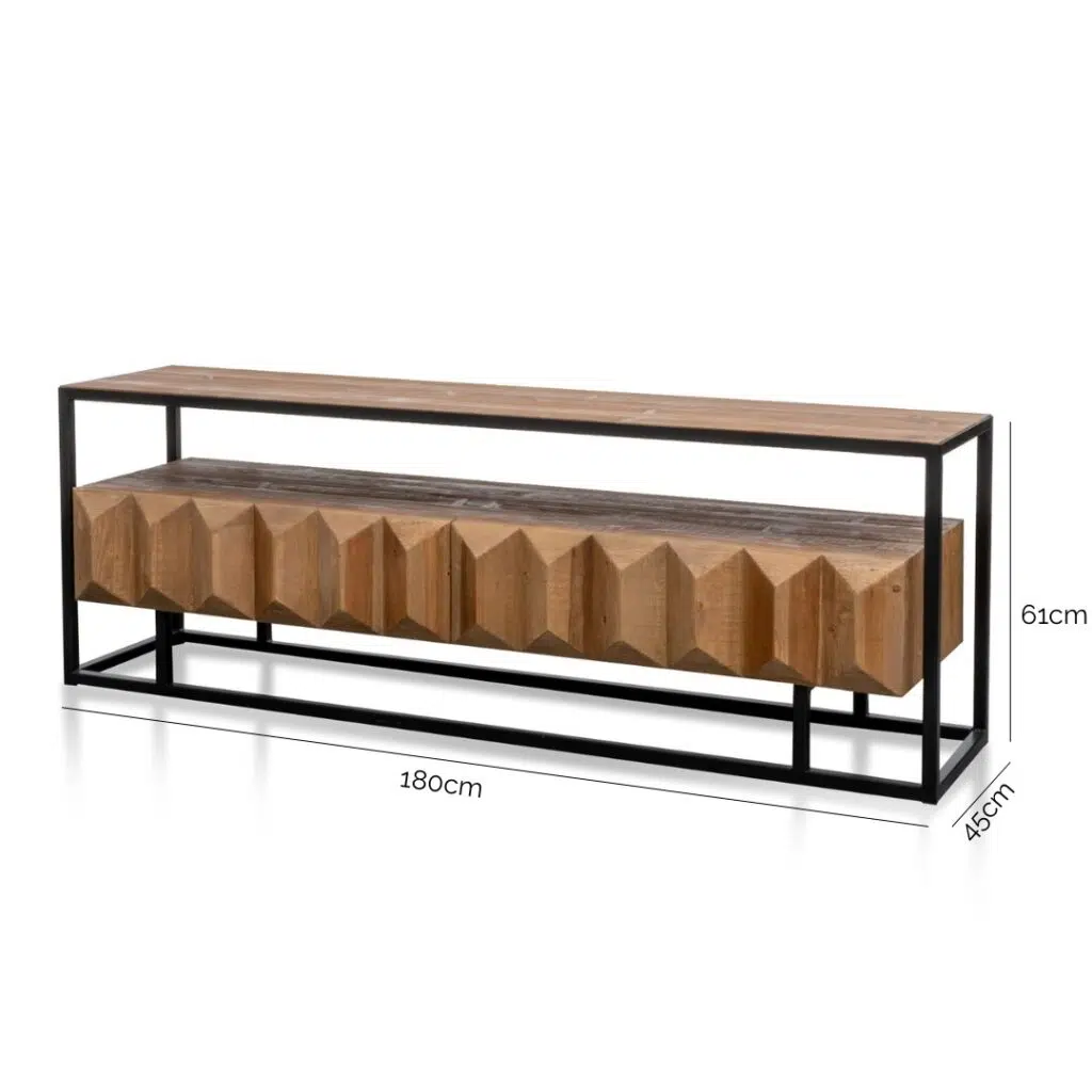 Orin 1.8m TV Unit, Natural Wood with Black Frame, Rustic Industrial Style