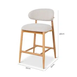 Beige Bar Stool with Natural Oak Frame, 65cm, Timeless Design, Comfortable Seating