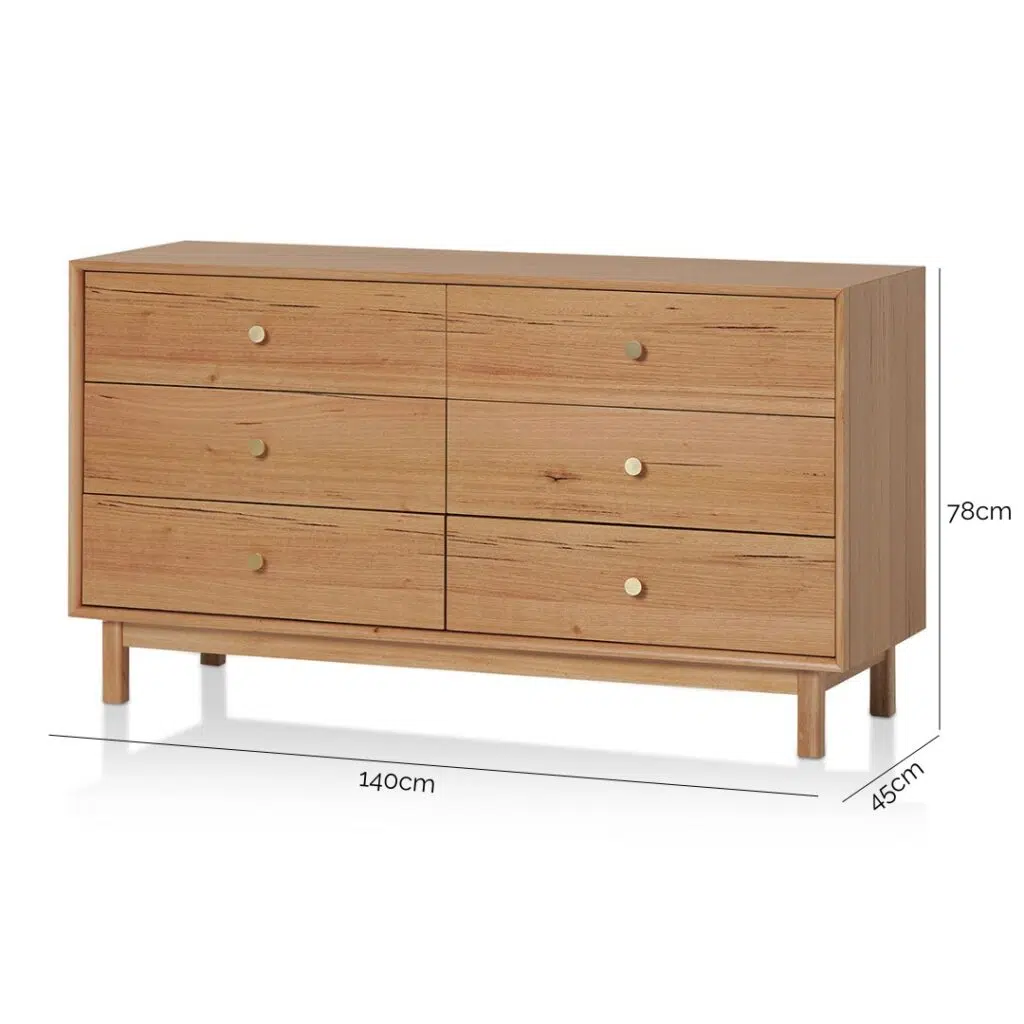 Lior Dresser Unit Messmate Wood 6 Drawers Natural Texture