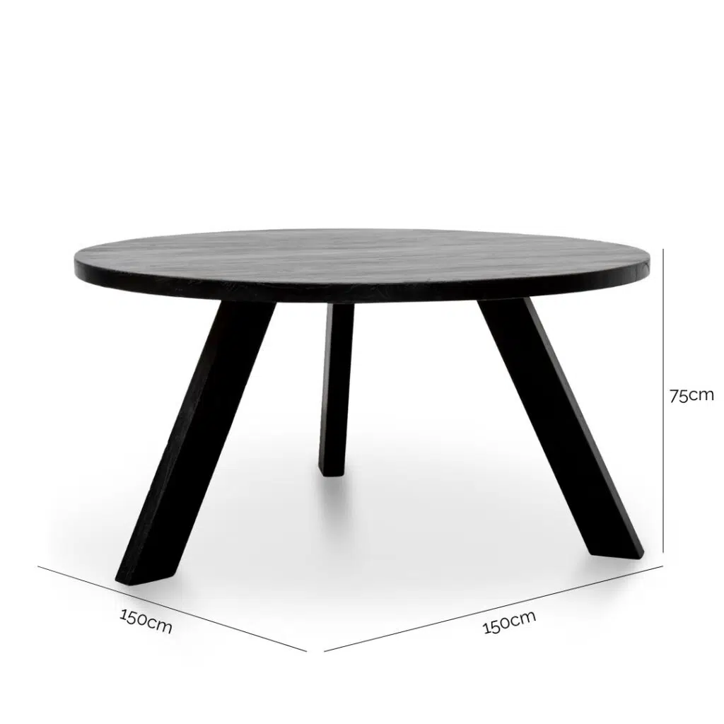 Remy 1.5M Round Dining Table Full Black Modern Monochrome Design