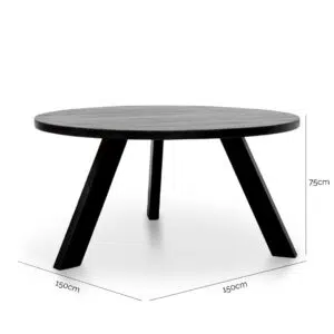 Remy 1.5M Round Dining Table Full Black Modern Monochrome Design
