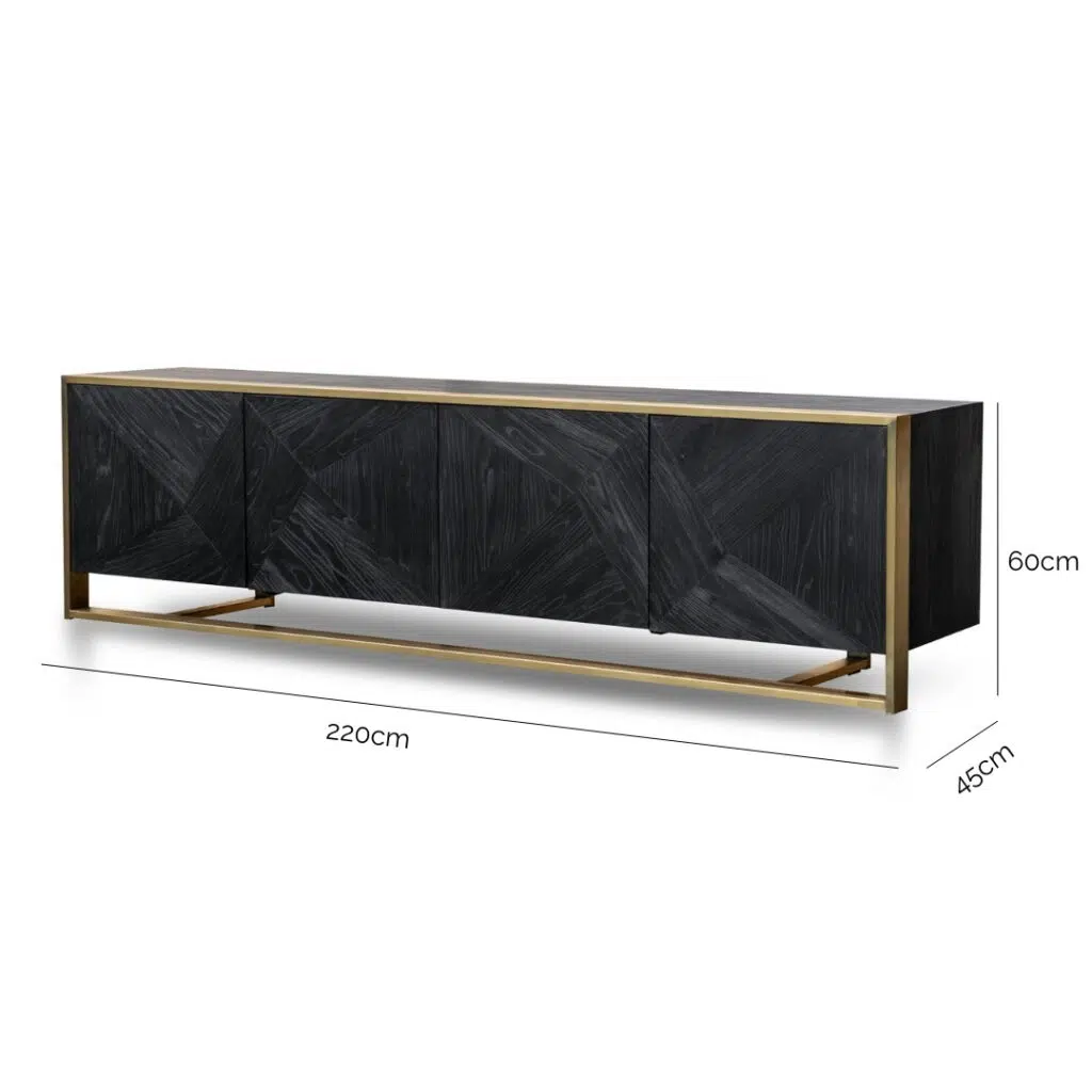 Juno 2.2m TV Unit Golden Brushed Iron Black Wood