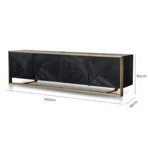 Juno 2.2m TV Unit Golden Brushed Iron Black Wood