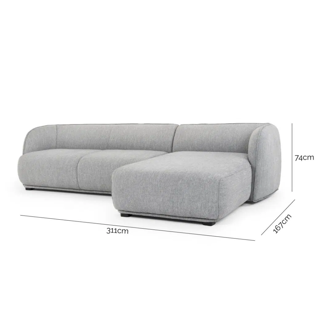 Graphite Grey 3 Seater Right Chaise Sofa, Retro Modern Design