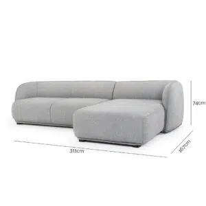 Graphite Grey 3 Seater Right Chaise Sofa, Retro Modern Design